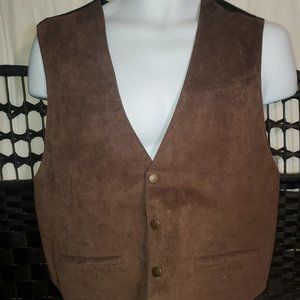 Scully Vintage 90s Leather Vest-Snap Button-State of Oklahoma Seal-Brown-Men Med